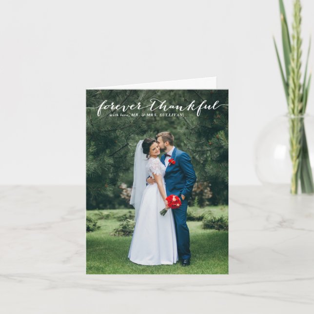 Forever Thankful Hand Lettered Vertical Thank You Card (Front)