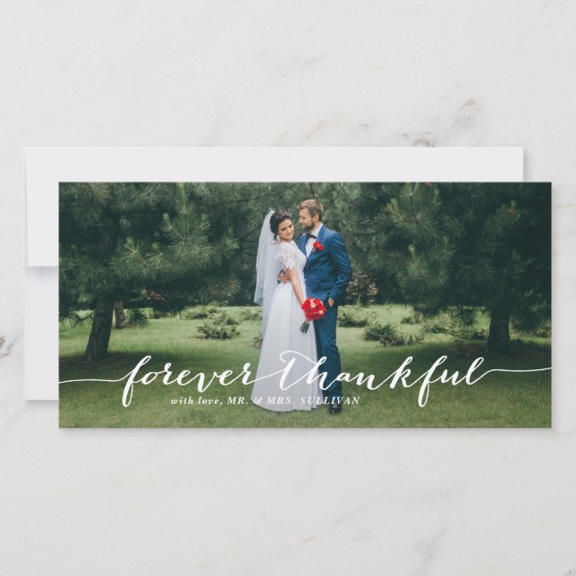 Forever Thankful Hand Lettered Wedding Thank You Card (Front)
