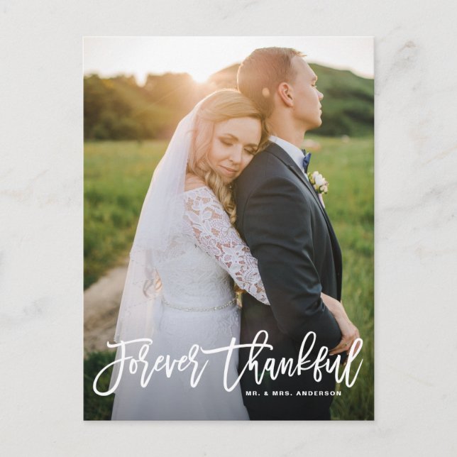 Forever Thankful Lettering Wedding Thank You II Postcard (Front)