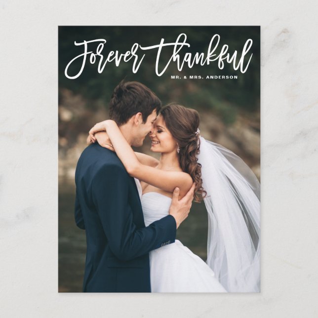 Forever Thankful Lettering Wedding Thank You Postcard (Front)