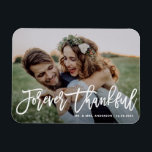 Forever Thankful Modern Calligraphy Photo Wedding Magnet<br><div class="desc">Celebrate your love and show gratitude with our customisable photo wedding thank you magnet! This unique keepsake is perfect for reminding your loved ones of your special day while expressing your heartfelt thanks in a memorable way. It features "Forever Thankful" in modern calligraphy. You can personalise this elegant wedding thank...</div>