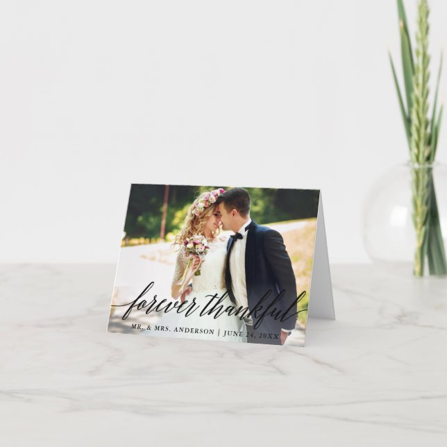 Forever Thankful Modern Calligraphy Wedding Note Thank You Card (Front)