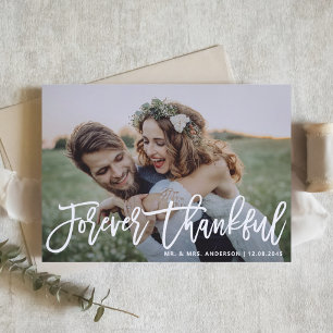 Forever Thankful Modern Calligraphy Wedding Photo Thank You Card