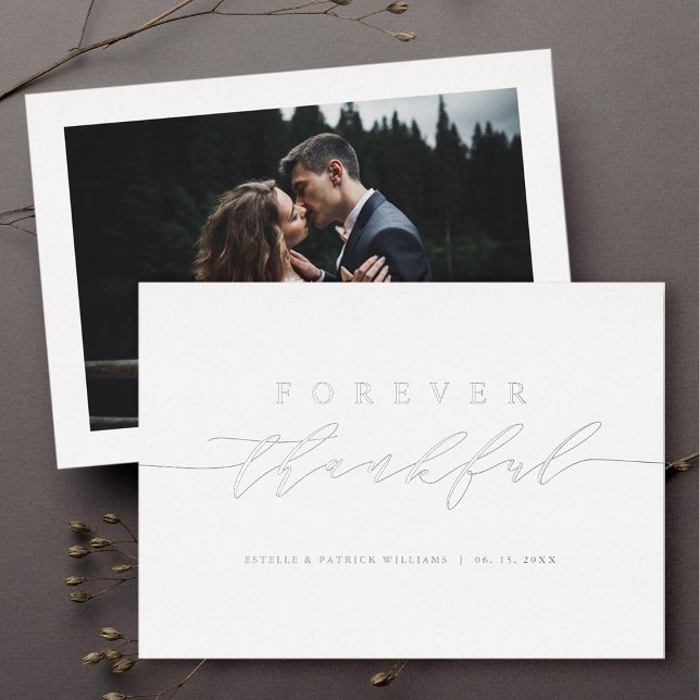 Forever Thankful Silver Foil Photo Thank You Card  (Front & Back)