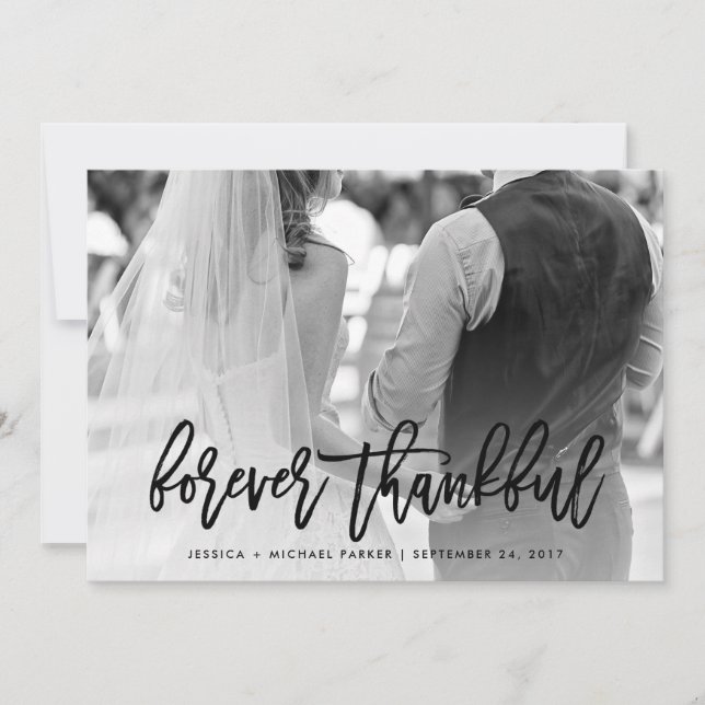 Forever Thankful | Typography and Wedding Photo Thank You Card (Front)