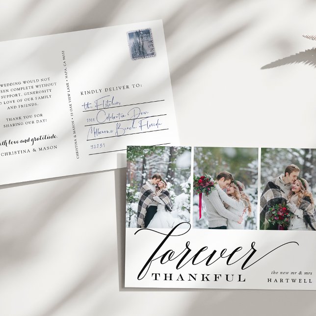 Forever Thankful | Wedding Photo Collage Thank You Postcard (Creator Uploaded)