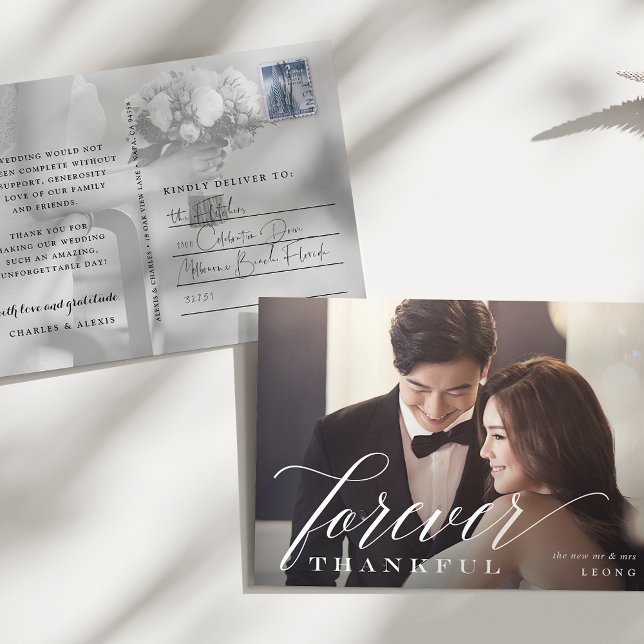 Forever Thankful Wedding Photo Thank You Postcard (Creator Uploaded)