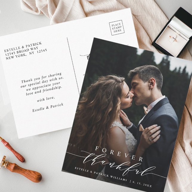 Forever Thankful Wedding Thank You Photo Postcard (Front & Back)