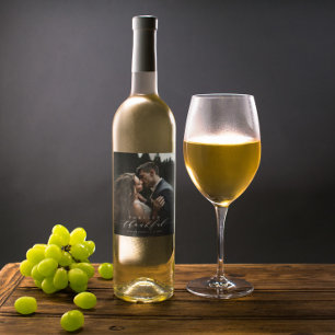 Forever Thankful White Script Photo Wedding Wine Label