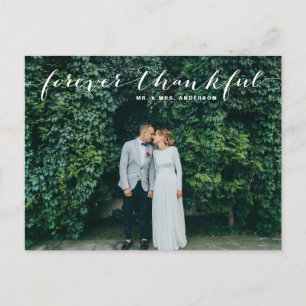 Forever Thankful White Script Wedding Thank You Postcard