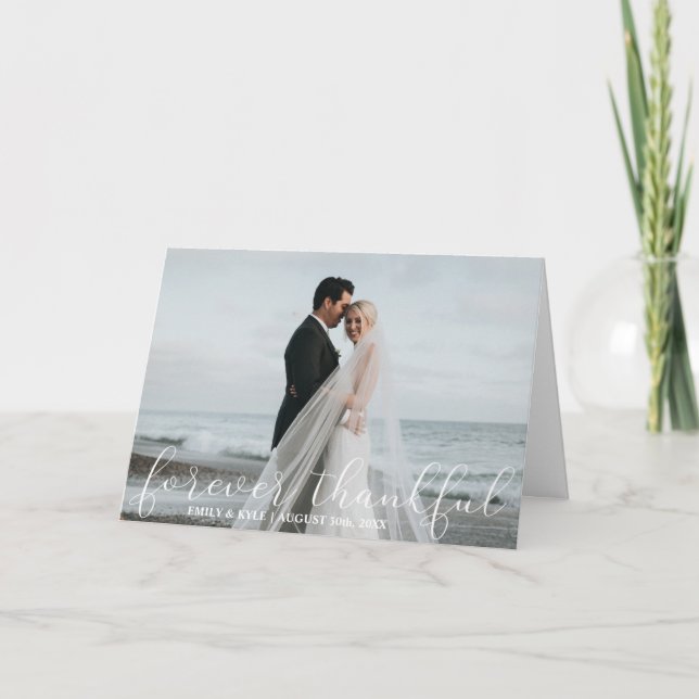 FOREVER THANKFUL White Wedding PHOTO Card (Front)