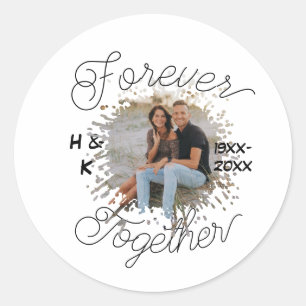 FOREVER TOGETHER COUPLE ANNIVERSARY PHOTO YEAR CLASSIC ROUND STICKER