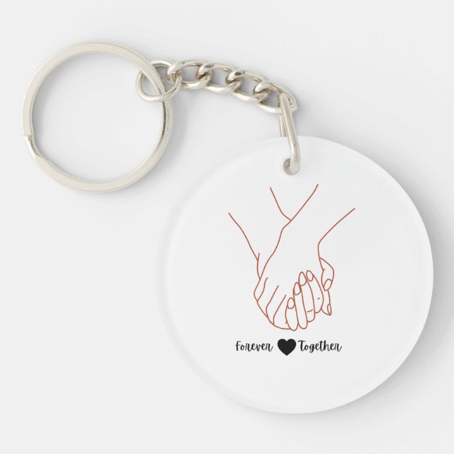 Forever Together Holding Hands Line Art Love Key Ring (Front)