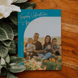 Forever Us Script Aqua Peach Valentine Photo Holiday Card