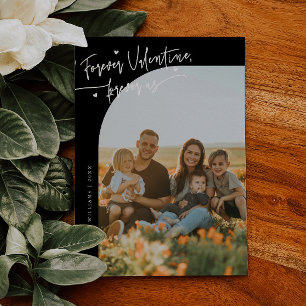 Forever Us Script Black Valentine Photo Holiday Card
