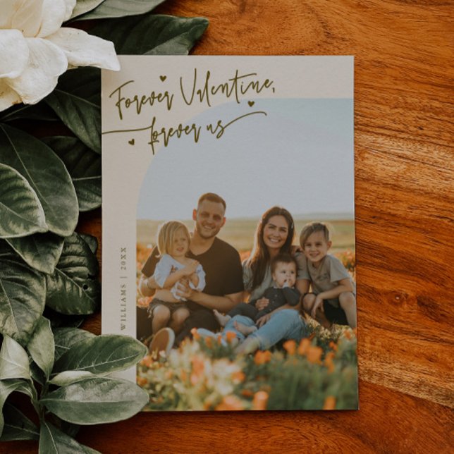 Forever Us Script Cream Valentine Photo Holiday Card (Creator Uploaded)