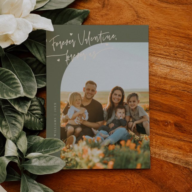 Forever Us Script Sage Green Valentine Photo Holiday Card (Creator Uploaded)