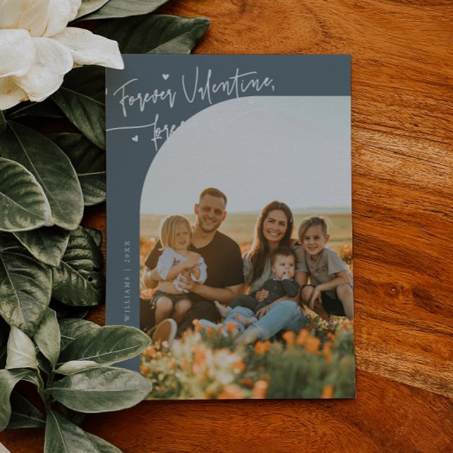 Forever Us Script Slate Blue Valentine Photo Holiday Card (Creator Uploaded)