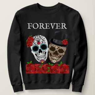 Forever Vintage Sugar Skulls Couple Red Roses Sweatshirt