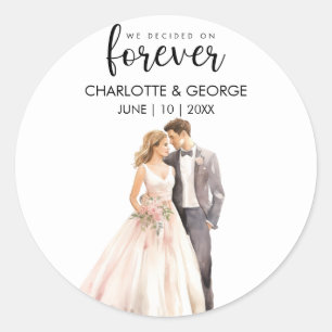 Forever Wedding Bride Groom Back Watercolor Class Classic Round Sticker