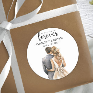 Forever Wedding Bride Groom Back Watercolor  Class Classic Round Sticker