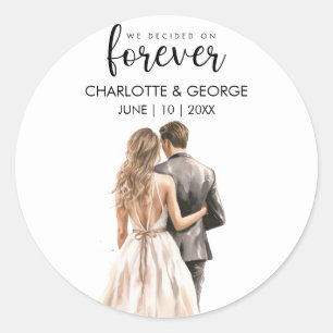 Forever Wedding Bride Groom Back Watercolor  Classic Round Sticker