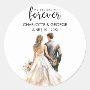 Forever Wedding Bride Groom Back Watercolor  Classic Round Sticker