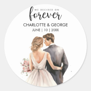 Forever Wedding Bride Groom Back Watercolor  Classic Round Sticker