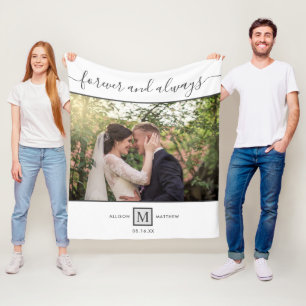Forever Wedding Photo Monogram Newlywed Blanket
