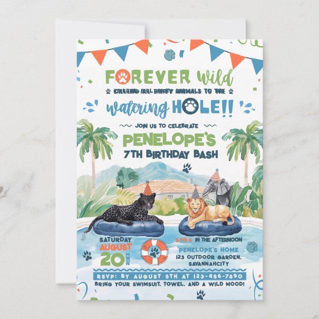 Forever Wild Animals Pool Party Birthday  Invitation (Front)