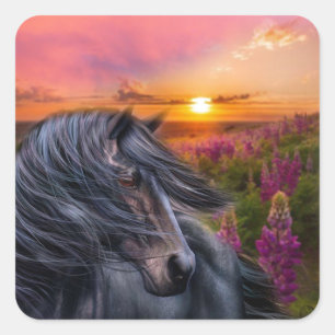 Forever Wild Black Horse Square Sticker