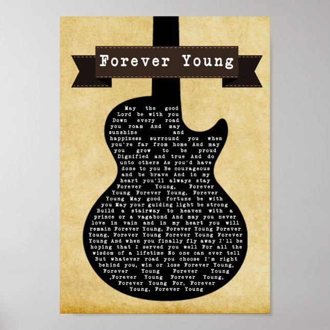 Forever Young Black Guitar Song Lyric Print (Front)