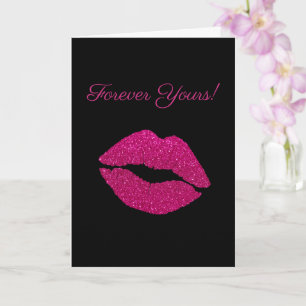 Forever Yours Hot Pink Glitter Kiss Anniversary Card