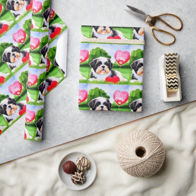 Forever Yours Shih Tzu Watercolor Wrapping Paper (Crafts)
