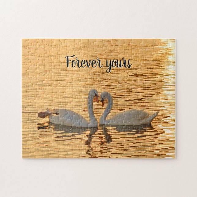 "Forever Yours" Swan Couple at Sunset Photography Jigsaw Puzzle (Horizontal)