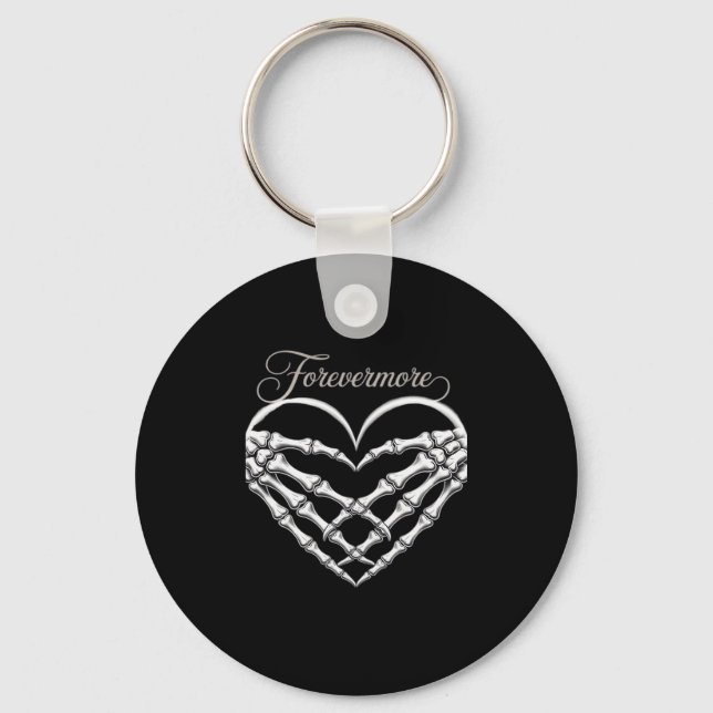 Forevermore Skeleton Hands Heart Gothic Romance Key Ring (Front)
