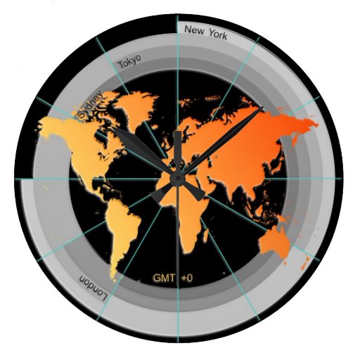 Image of Forex Markets Timezone Clock GMT+0 hr Orange Contr