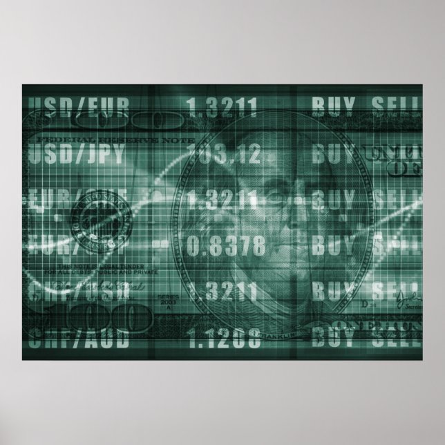 Forex Trading Online and with US Dollar Graph Poster (Front)