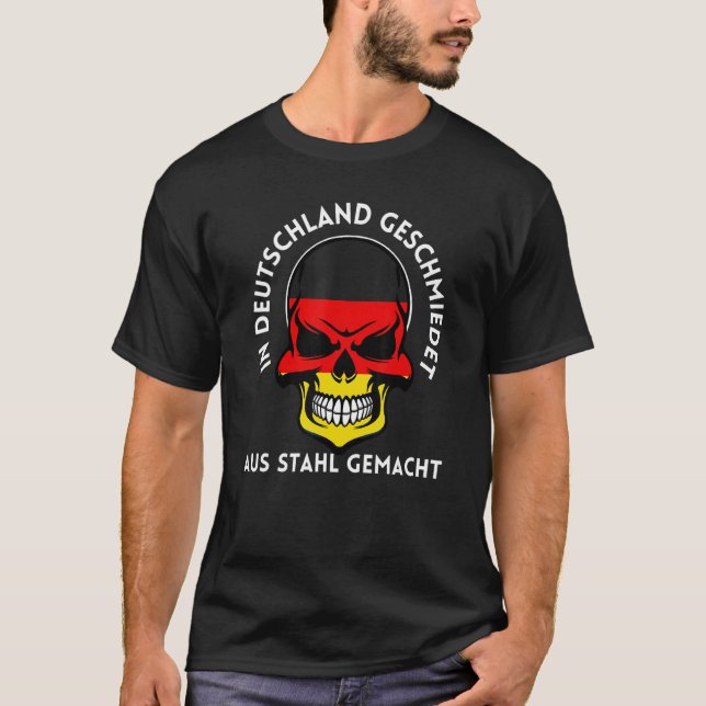 Forged Made Germany German Flag Skull Steelworker T-Shirt (Front)