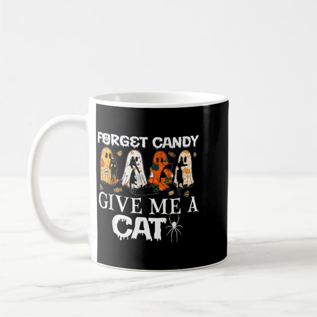 Forget Candy Give A Cat Funny Ghost Black Cat Coffee Mug (Left)
