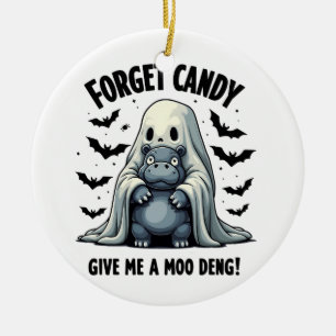 Forget Candy Give Me Moo Deng Halloween Ghost Ceramic Tree Decoration