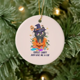Forget Candy Just Give Me A Cat – Witch Cat Ceramic Tree Decoration