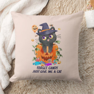 Forget Candy Just Give Me A Cat – Witch Cat Cushion