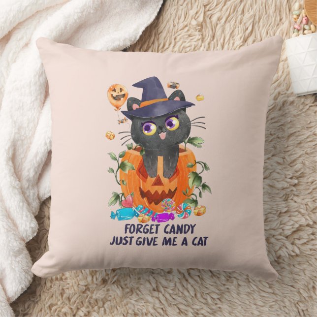 Forget Candy Just Give Me A Cat – Witch Cat Cushion (Blanket)