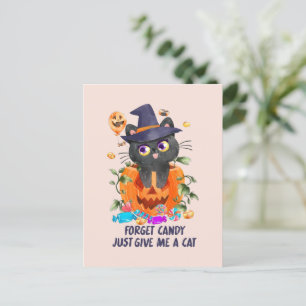 Forget Candy Just Give Me A Cat – Witch Cat Postcard
