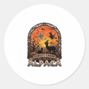 Forget Candy Just Give Me Alpaca Halloween Ghost W Classic Round Sticker