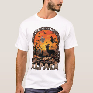 Forget Candy Just Give Me Alpaca Halloween Ghost W T-Shirt