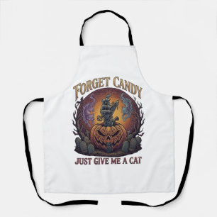 Forget Candy Just Give Me Cat Halloween Pumpkin_1 Apron