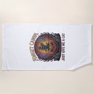 Forget Candy Just Give Me Cat Halloween Pumpkin_1 Beach Towel