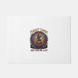 Forget Candy Just Give Me Cat Halloween Pumpkin_1 Doormat